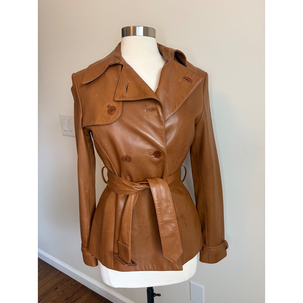 Ralph Lauren Black Label Camel Tan Lambskin Leather Trench Jacket Coat  Luxury 8